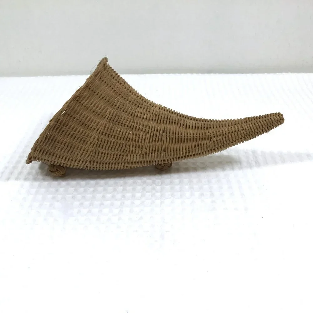 Vintage wicker cornucopia basket wall hanging horn of plenty